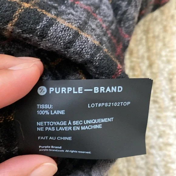 PURPLE-BRAND | 100% Wool Button Down Flannel Plaid Shirt Large - Picture 16 of 16